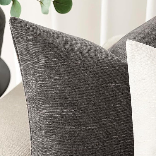 Foindtower Pack of 2 Soft Textured Throw Decorative Pillow Covers Square Accent Solid Cushion Cover Cozy Farmhouse Pillow Case with Zipper for Couch Sofa Bedroom Living Room 16x16 Inch, Charcoal