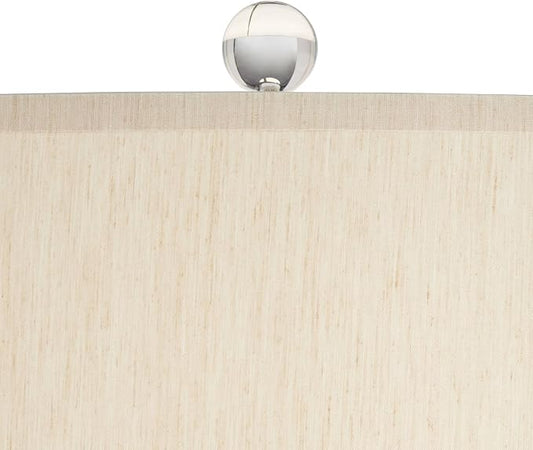 Possini Euro Design Teresa Coastal Modern Table Lamp with Square Riser 32.5" Tall Blue Teal Drip Ceramic Beige Drum Shade Living Room Bedroom House Bedside Nightstand Home Office (Color May Vary)