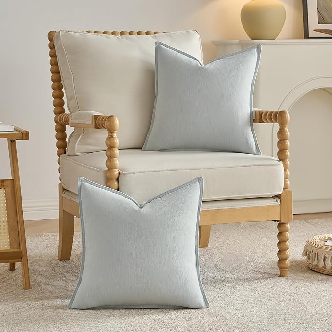 FUTEI Light Blue Chenille Throw Pillow Covers 22x22 Inch Set of 2,Edges Double-Stitched Cushion Cases,Modern Home Decor for Couch Living Room