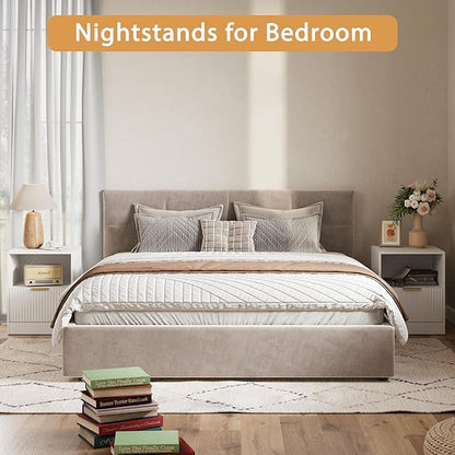 3-Piece Modern Bedroom Furniture Set, Wide 7-Drawer Dresser & 1-Drawer Nightstands Set of 2, Natural Wood Dresser and Nightstand Sets for Bedroom,Hallway, White