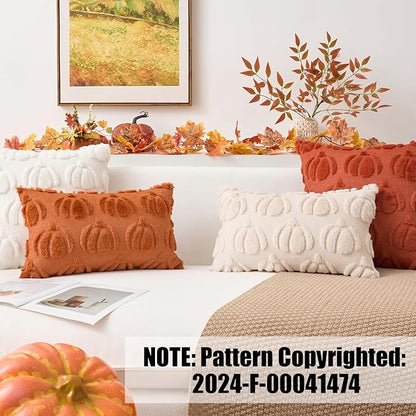Kevin Textile Fall Pillow Covers 20x20 Inch Set of 2 Soft Pumpkins Decorative Square Pillowcases Plush Autumn Faux Fur Cushions Harvest Gift for Couch Sofa Chair Bedroom Home Decor, Rust