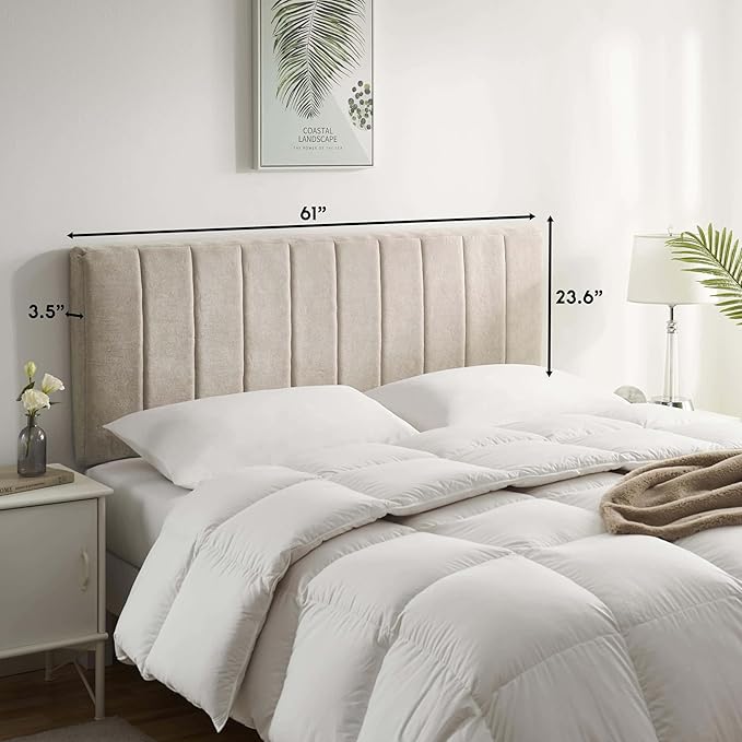 Nestl Upholstered Queen Headboard - Easy Assemble Channel Stitched Headboard Queen Size - Wall Mounted Headboards with 3D Soundproof Wall Panels Peel & Stick Floating Headboards, Beige
