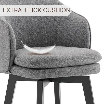Counter Height Barstools 26 inch Upholstered Swivel Bar Stools with Back and Wood Legs for Kitchen Island,Set of 1,Dark Grey Fabric