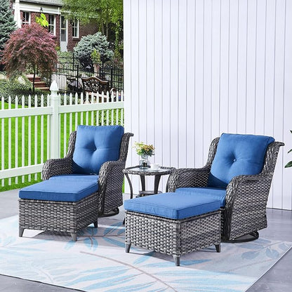 HUMMUH Outdoor Furniture Patio Furniture Set 7 Pieces Wicker Outdoor Sectional Sofa with Swivel Rocking Chairs,Patio Ottomans,Coffee Side Table