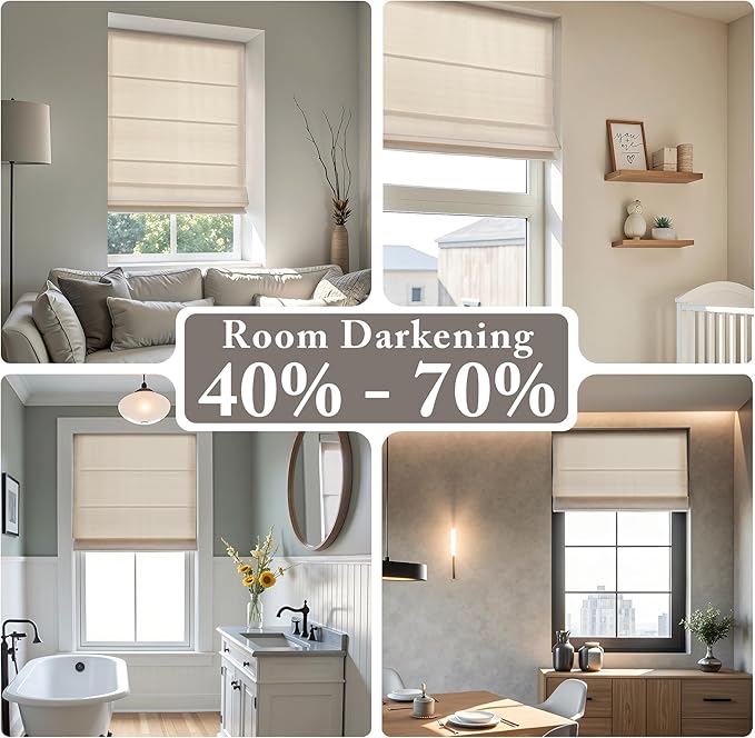 Madison Park Galen Matte Linen Cordless Roman Shades - Fabric Privacy Single Panel Darkening, Energy Efficient, Thermal Insulated Window Blind Treatment, for Home, Living Room Decor, 31" W x 64" H