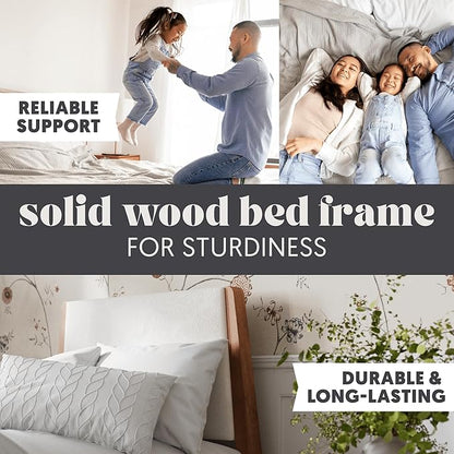 DG Casa Vandermark Solid Wood Easy Install King Bed Frame with Unique Headboard and Wooden Slat Support Included No Box Spring Required - Beige Walnut