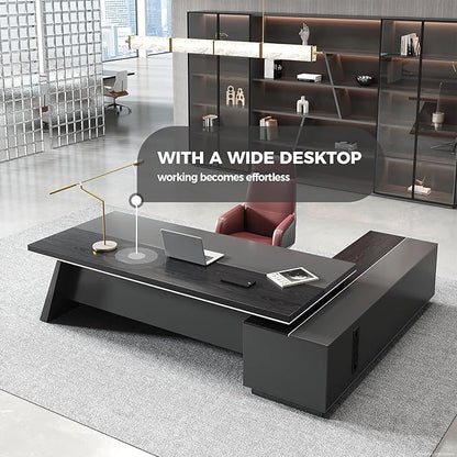L Shape Executive Desk with Drawers – Modern Large Office Desk for Home Office, Spacious Computer Workstation with Storage Cabinets, Black Finish (Black/Left, 79" L * 63" W * 30" H)