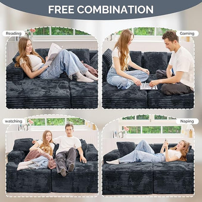 131'' Modular Sectional Cloud Sofa, U-Shaped Boneless Couches with Chaise Lounge Deep Seat with 8 pcs Pillows, Fluffy Memory Foam(No Assembly Required)