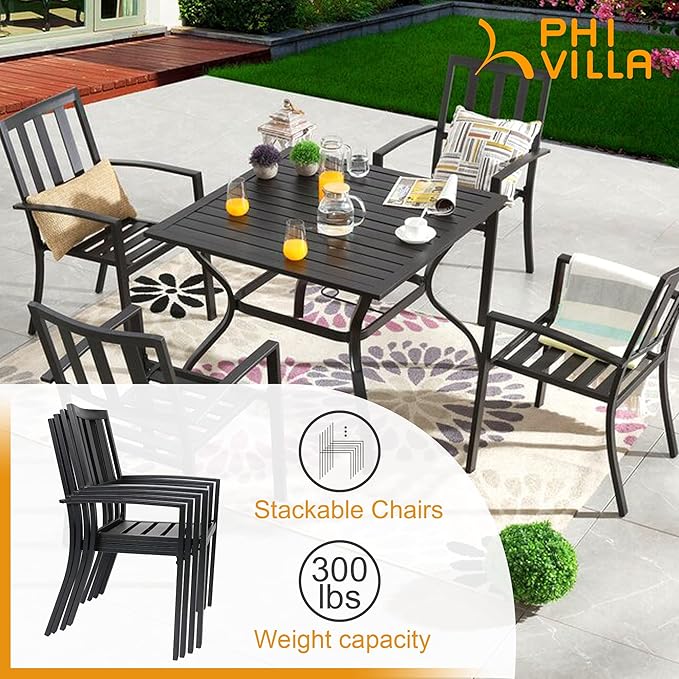 PHI VILLA 4 Pieces Patio Metal Dining Chairs, Outdoor Wroght Iron Seating Dining Chairs, Stackable Bistro Chair for Garden, Backyard, Lawn, Supports 300 lbs