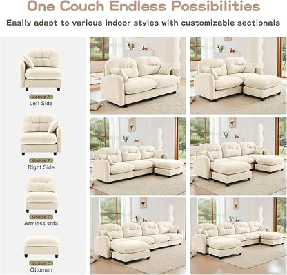 74" Loveseat for Living Room, Comfy Chenille Fabric Cloud Sectional Couch, Modern Upholstered Deep Seat Sofa with Armrest Pillow, Two Seater Couch for Small Spaces, Beige