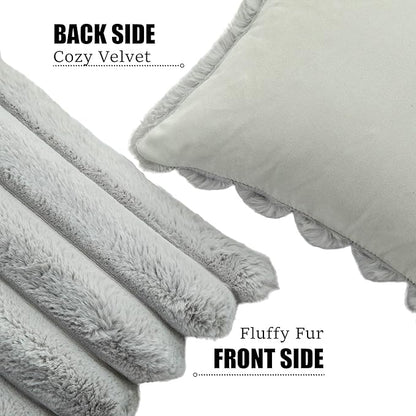 Neelvin Grey Faux Fur Cozy Soft Striped Decorative Throw Pillow Covers 26x26 inch Set of 2,Velvet Pillowcase Cushion Case for Sofa Couch