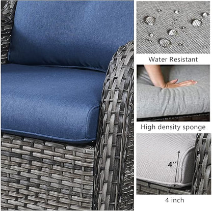 HUMMUH 9 Piece Patio Furniture PE Wikcer Outdoor Furniture Set with Sectional Sofa Swivel Patio Chairs Ottomans and Glass Coffee Table for Yard,Garden,Lawn