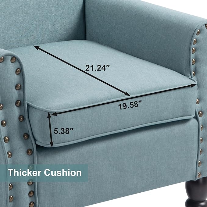 Accent Chair, Upholstered Armchair with High Resilience Sponge & Wood Legs, Mid-Century Modern Comfy Single Sofa Reading Chairs for Living Room, Bedroom (Blue, Set of 1)