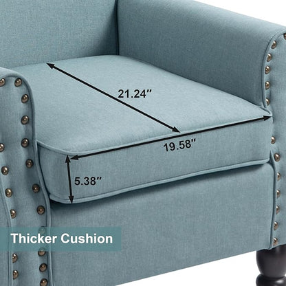 Accent Chair, Upholstered Armchair with High Resilience Sponge & Wood Legs, Mid-Century Modern Comfy Single Sofa Reading Chairs for Living Room, Bedroom (Blue, Set of 1)