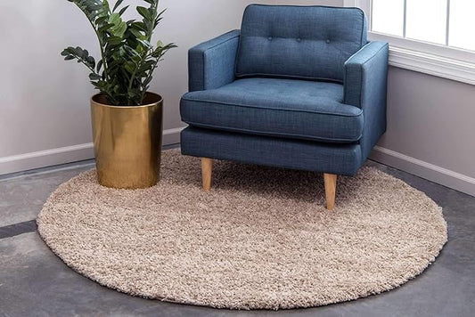 Unique Loom Solid Shag Collection Area Rug (7' 10" Round, Taupe)