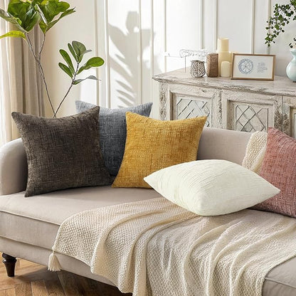 decorUhome Pink Chenille Throw Pillow Covers 16x16 Set of 2 Thick Textured Slubby Couch Pillow Covers Farmhouse Accent Modern Neutral Decorative Pillow Cases for Bed Sofa Living Room
