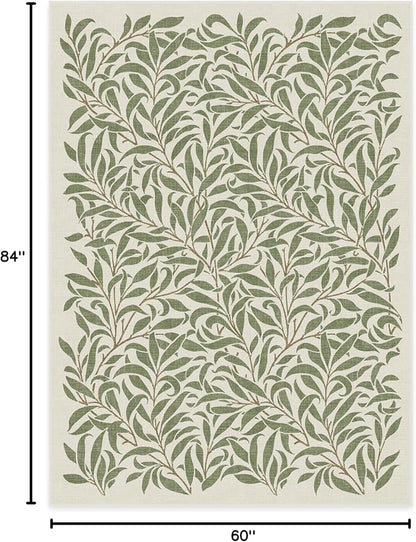 RUGGABLE x Morris & Co Washable Area Rug– Pure Willow Boughs Green 5x7, Stain-Resistant, Non-Slip – Medium Machine Washable Rugs for Living Room, Bedroom, Hallway, Entryway & Office–with Standard Pad