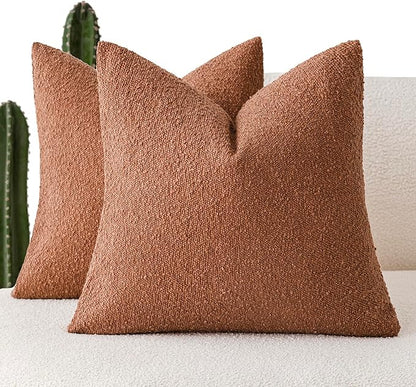 Foindtower Pack of 2 Textured Boucle Throw Pillow Covers Accent Solid Pillow Cases Cozy Soft Decorative Couch Cushion Case for Chair Sofa Bedroom Living Room Home Decor 18x18 Inch Burnt Orange Hazel