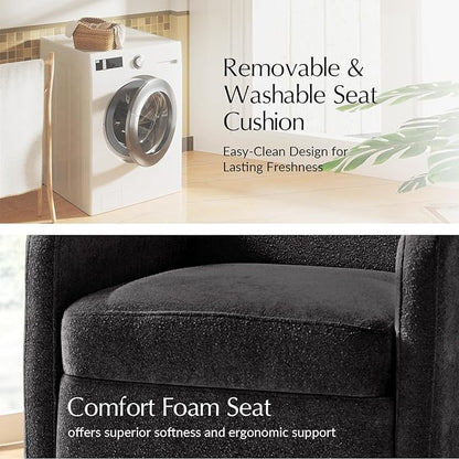 HULALA HOME Upholstered Dining Chair with Smooth-roling Castors, Modern Fabric Side Dining Room Chairs with Built-in Storage, Multi-Purpos Kitchen Chairs for Living Room, Black
