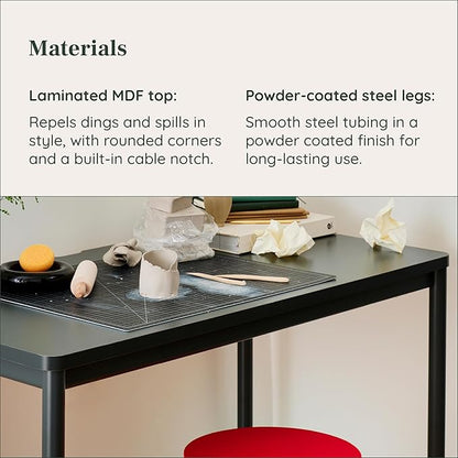 Branch Daily Desk - Functional at Home Office Desk with Effortless Assembly, Timeless Design, Rounded Corners, and Built-in Cable Notch - 58” W x 27” H x 24” D - White