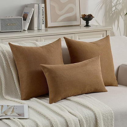FUTEI Rust Chenille Throw Pillow Covers 26x26 Inch Set of 2,Soft Wide Chevron Textured Euro Pillow Shams,Farmhouse Home Decor for Couch Bed Living Room