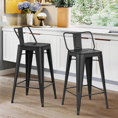 HAOBO Home Metal Bar Stools Set of 2 Low Back Counter Height Barstools 24" Industrial Barstool Patio Stool Metal Kitchen Stools Bar Chairs for Indoor Outdoor