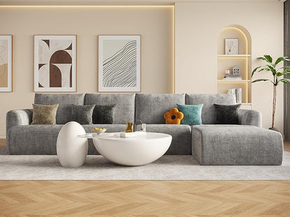 EASE MOOSE Cloud Couch Sectional Sofa, Large L-Shaped Oversized Modular Couch for Living Room, Minimalist Boneless Couches with Ottoman, 5-Seat Deep Sofas for Bedroom, Chenille (Light Grey)