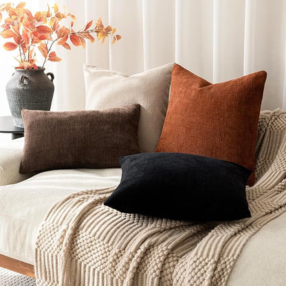 Foindtower Pack of 2 Soft Textured Throw Decorative Pillow Covers Square Accent Solid Cushion Cover Cozy Farmhouse Pillow Case with Zipper for Couch Sofa Bed Living Room 18x18 Inch, Burnt Orange