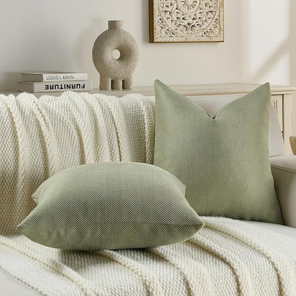 FUTEI Sage Green Chenille Throw Pillow Covers 20x20 Inch Set of 2,Soft Wide Chevron Textured Cushion Case,Farmhouse Home Decor for Couch Bed Living Room
