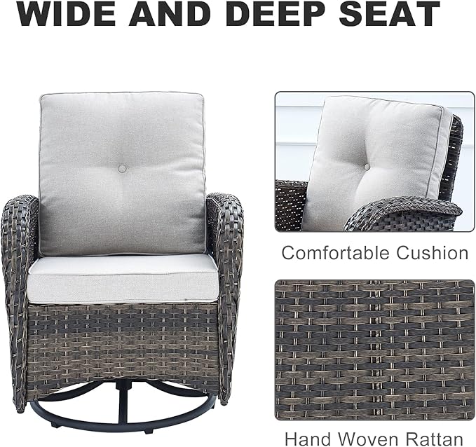 HUMMUH 7-Piece Outdoor Patio Furniture All-Weather PE Wicker Outdoor Conversation Set-Patio Couch Swivel Rocker Chairs with Ottomans Tables for Backyard,Poolside,Deck