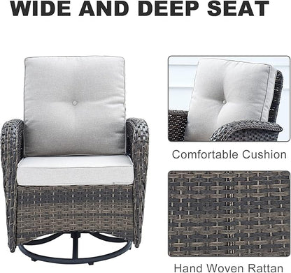 HUMMUH Patio Furniture 6-Piece PE Wicker Outdoor Conversation Set,All-Weather Rattan Swivel Chairs with Ottomans Glider Loveseat for Backyard,Poolside,Deck