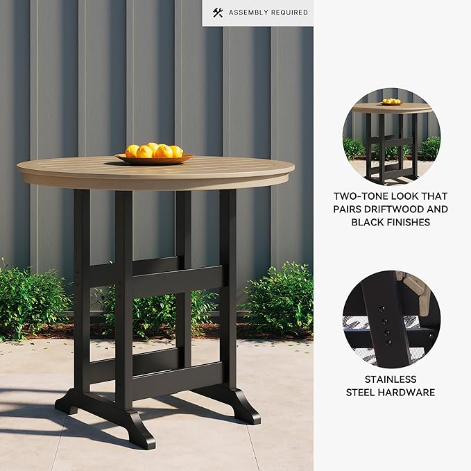 Signature Design by Ashley Fairen Trail Modern Round Bar Table with Umbrella Option , Black & Brown