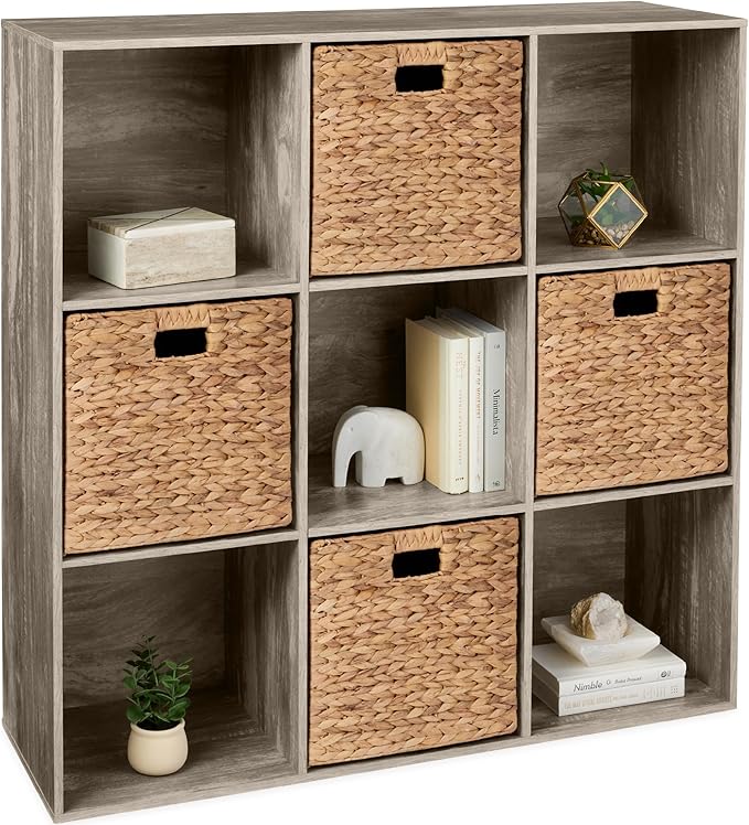 Best Choice Products 9-Cube Storage Organizer, 13.5in Shelf Opening, Bookcase, Display Shelf, Customizable w/ 3 Removable Back Panels – Greige