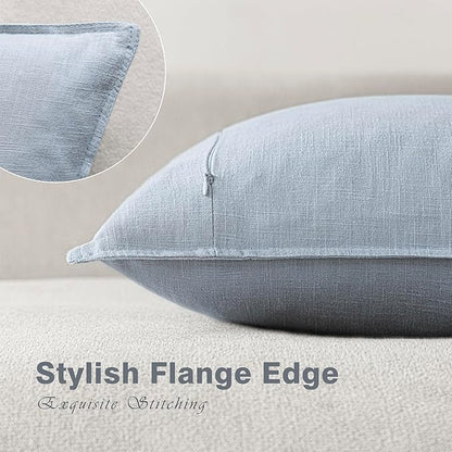 Foindtower Pack of 2, Decorative Linen Soild Throw Pillow Covers Soft Accent Euro Cushion Case Boho Farmhouse Pillowcase for Chair Couch Sofa Bedroom Living Room Home Decor 24 x 24 Inch Sky Blue