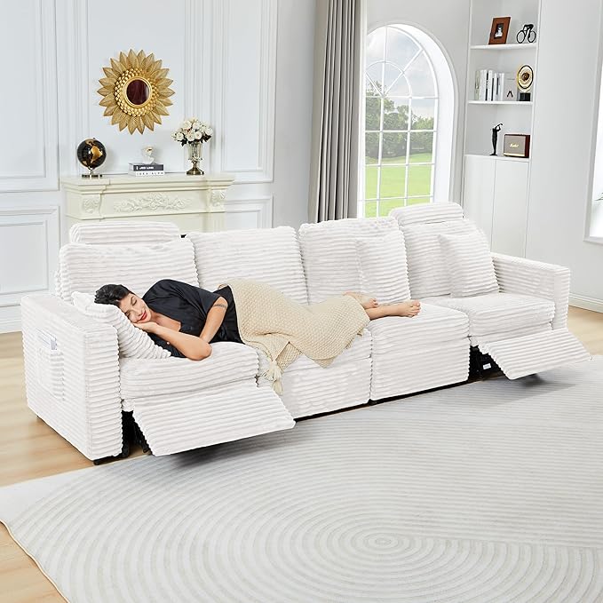 ORRD Modern Armless Power Recliner Sofa Seat for Modular Sectional Couch for Living Room-White