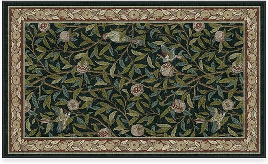 RUGGABLE x Morris & Co Washable Area Rug – Pomegranate Blue Green 3x5, Stain-Resistant, Non-Slip – Small Machine Washable Rugs for Living Room, Bedroom, Hallway, Entryway & Office–with Standard Pad