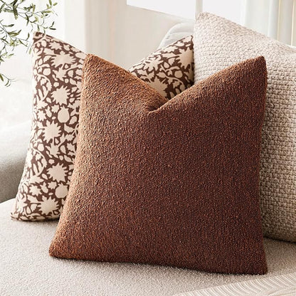 Foindtower Pack of 2, Decorative Textured Boucle Throw Pillow Covers Modern Accent Solid Pillow Cases Cozy Soft Couch Cushion Case for Chair Sofa Bedroom Living Room Home Decor 22x22 Inch Red Taupe