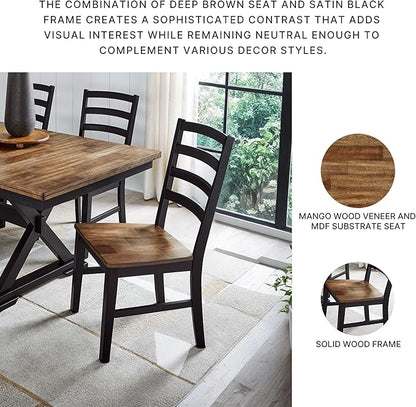 Signature Design by Ashley Wildenauer Armless Dining Chair, Set of 2, Ladderback Design, 19" W x 23.25" D x 39" H, Black & Light Brown with 2-Tone Finish