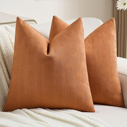 FUTEI Burnt Orange Chenille Decorative Throw Pillow Covers 20x20 Inch Set of 2,Soft Cozy Striped Geometric Patterns Cushion Case,Modern Home Decor for Couch Bed Living Room