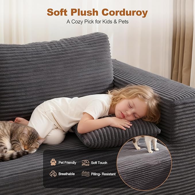 Cloud Modular Sectional Sofa Couch,L-Shape Modern Boneless Sectional Couch with Deep Seat,Upholstered Couches for Living Room Bedroom,No Assembly Required,Grey