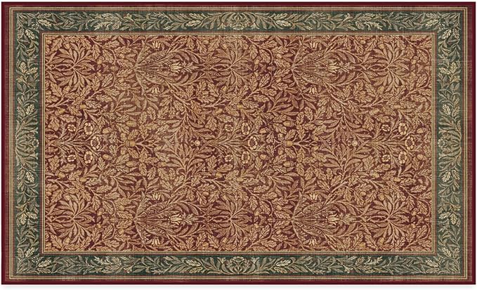 RUGGABLE x Morris & Co Machine Washable Christmas Area Rug – Acorn Amber Red 3x5, Stain-Resistant, Non-Slip – Small Rugs for Living Room, Bedroom, Hallway, Entryway & Office–with Standard Pad