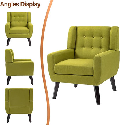 Accent Chair, Modern Fabric Armchair for Living Room, Comfy Upholstered Arm Chair Tufted for Indoor Bedroom Office Room (Green)