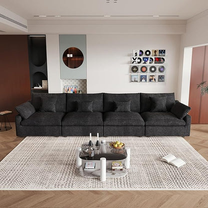 JACH Sectional Couches for Living Room, 4 Seater Cloud Sectional Couch with Deep Seat, Down Filled Modular Sofa, Covers Removeable & Washable, Sofas Furniture for Living Room, Black