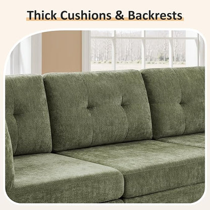 VANOMi 5 Seat Cloud Couches for Living Room with Ottoman, Convertible Modular Sectional Sofa Bed, Chenille Cloud Sofas & Couches for Apartment, Office, Olive Green, Sofa Bed