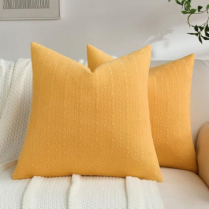 FUTEI Mustard Yellow Chenille Throw Pillow Covers 26x26 Inch Set of 2,Soft Striped & Diamond Textured Euro Pillow Shams,Modern Home Decor for Couch Living Room