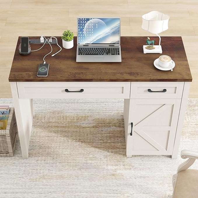 Farmhouse 47" Executive Desk, Computer Desks with Drawers and Cabinet, Workstation Computer Desks for Study and Home Office