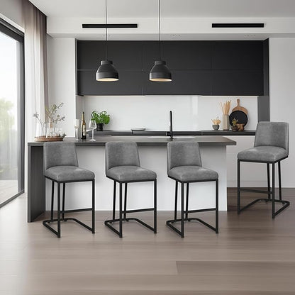 Yaheetech Counter Height Bar Stools 24'' Kitchen Bar Stools Set of 4 Upholstered Modern Island Chairs with Back and Metal Legs Farmhouse Bar Chairs for Kitchen Counter, Gray