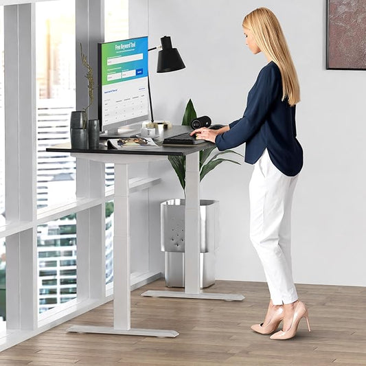 Rise Up Electric Standing Desk Adjustable Height 24-49" Dual Motor One Piece 60x30 Bamboo Large Standing Desk, Sit Stand Desk Rising Desk Home Office