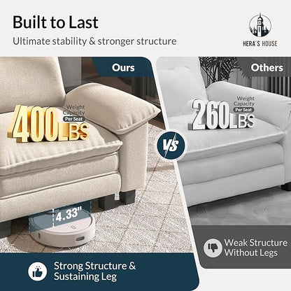 HERA'S HOUSE 88" Modular Sectional Sofa, Loveseat Couches for Living Room, Comfy Cloud Couch 2-Seater Deep Seat Sofa with Throw Pillow, Chenille Beige
