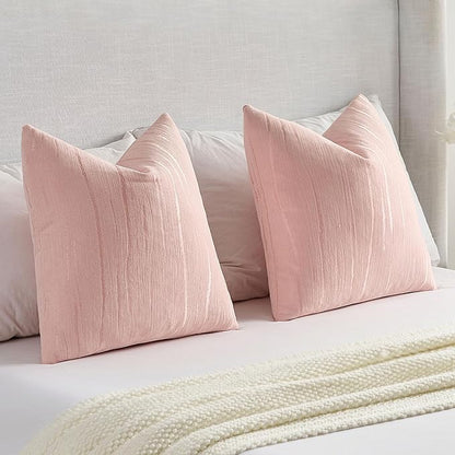 FUTEI Pink Chenille Decorative Throw Pillow Covers 26x26 Inch Set of 2,Soft Embossed Striped Textured Euro Pillow Shams,Modern Home Decor for Couch Bed Living Room